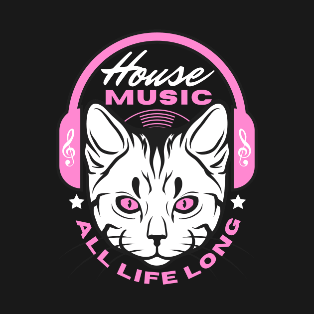 HOUSE MUSIC  -  Headphone Cat (Pink) by DISCOTHREADZ 