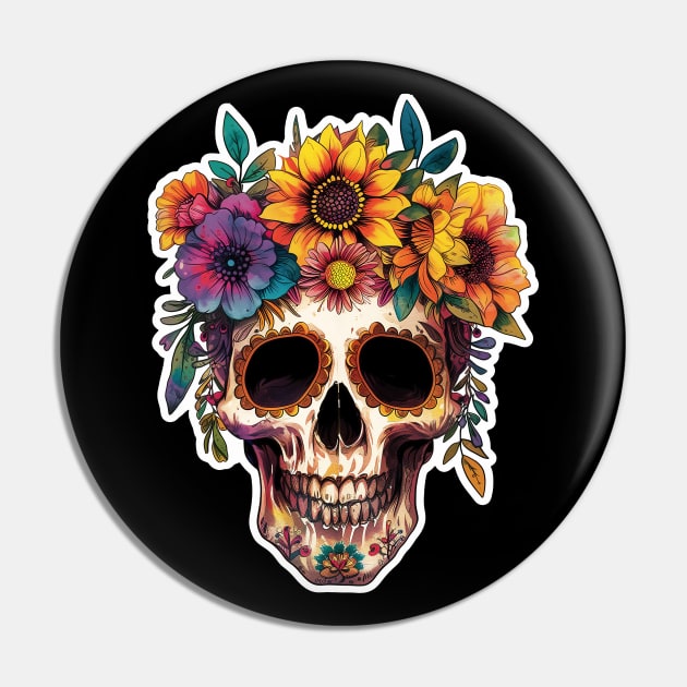 Flower Skull Pin by JunkyDotCom