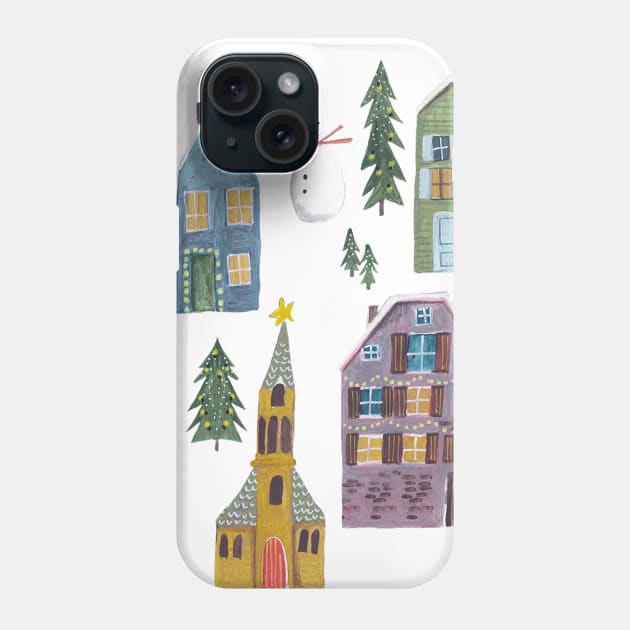 Ski lodge cosy chalet houses in the snow Phone Case by CarolineBMuller