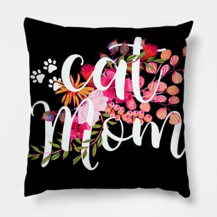 Cat mom floral design, watercolor flowers cat mom Pillow