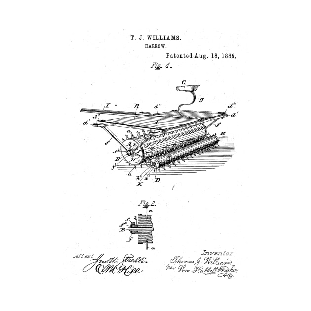 Harrow Vintage Patent Hand Drawing by TheYoungDesigns