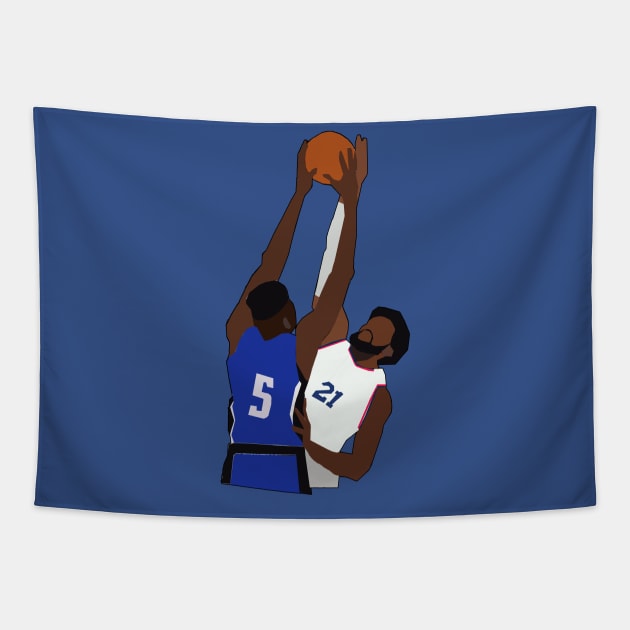 Mo Bamba Dunk on Joel Embiid - Orlando Magic Tapestry by xavierjfong