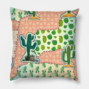 cactus pattern with triangle shapes. Colored polka dots background Pillow