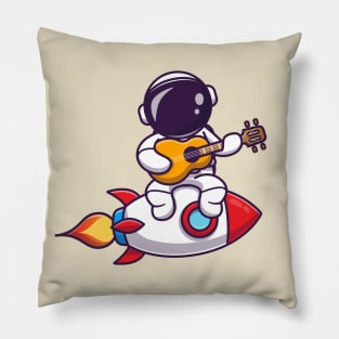 Cute Astronaut Playing Guitar On Rocket Pillow