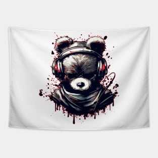 Ninja Bear In Headphones Japanese Anime Ink Splash Style Tapestry