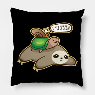 'Sloth-Turtle-Snail Piggyback' Funny Racing Animal Pillow