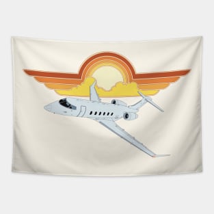 Bombardier Challenger 350 Jet Sunrise Pilot Wings Retro Aviation Tapestry