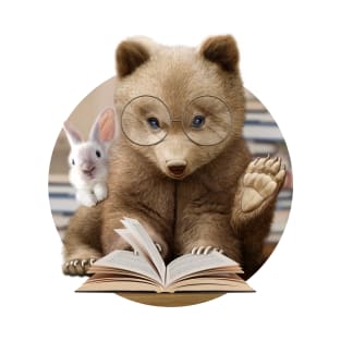 bear & rabbit reading book T-Shirt