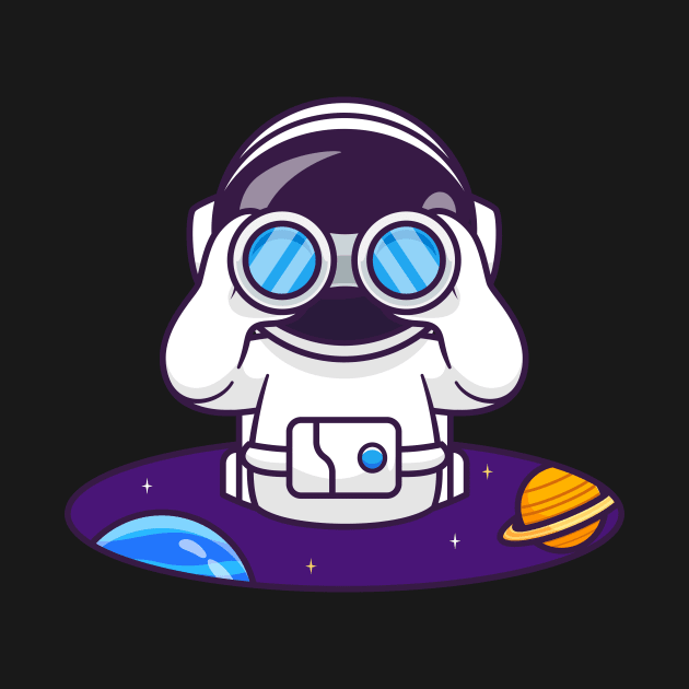 Cute Astronaut Spying With Binoculars In Space Cartoon by Catalyst Labs