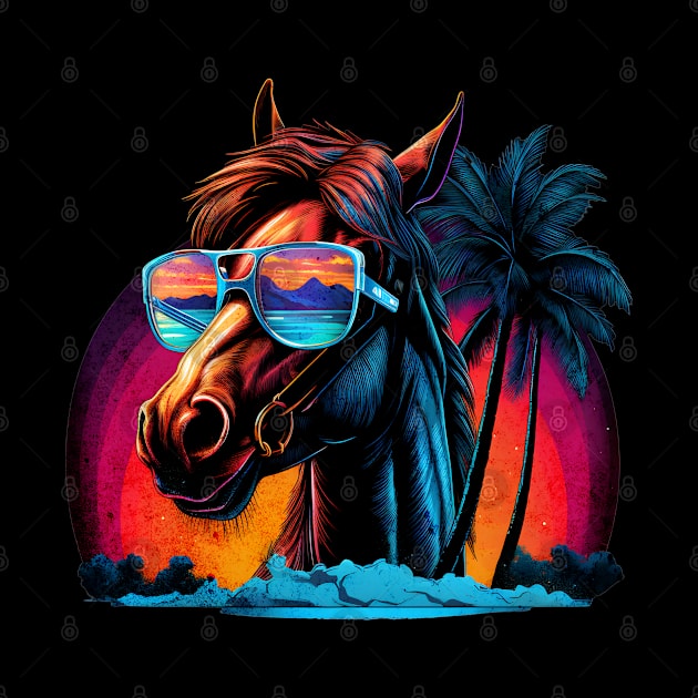 Retro Wave American Horse Good Vibes by Miami Neon Designs