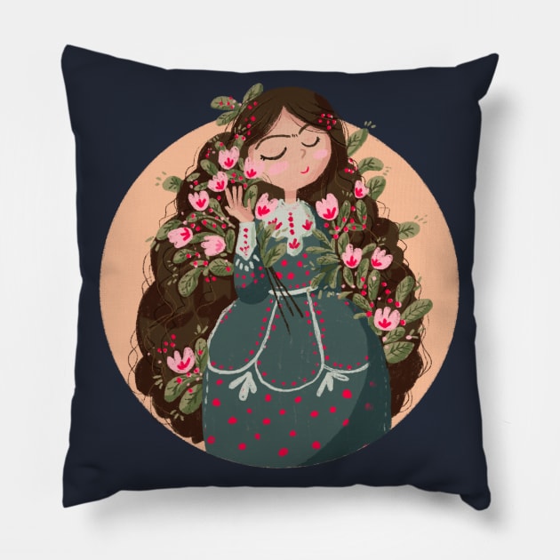 spring girl Pillow by Fatemeh.art