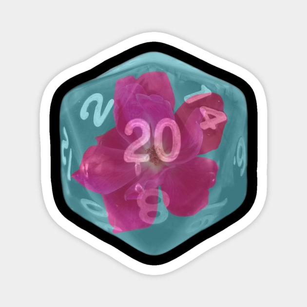 Nat20 Pink Flower on Teal Magnet by Geomhectic
