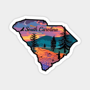 Fly Fishing South Carolina State Map Mountain Sunset River Retro Magnet