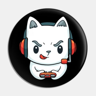 Cute Funny Cat Playing Video Games - Cat Lover Pin