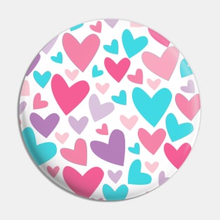 Pink, Turquoise Blue, and Purple Abstract Hearts Pattern Pin