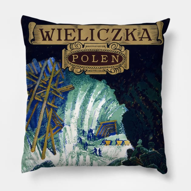 Wieliczka Poland Vintage Poster 1938 Pillow by vintagetreasure