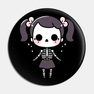 Cute Skeleton Girl Design | Skeleton in Kawaii Style | Halloween for Girls Pin