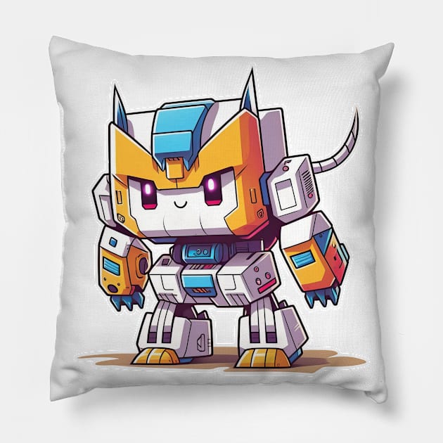 Cute colorful kawaii robot mech Pillow by Quixar