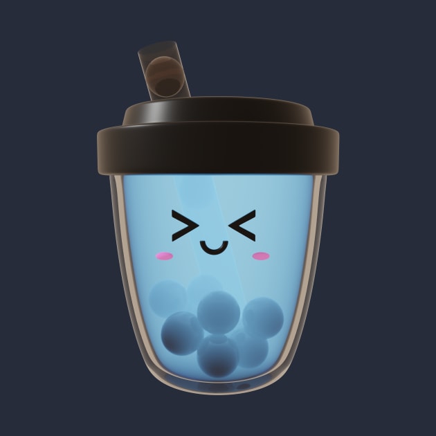 Cute blue boba tea by Pakanese_Art