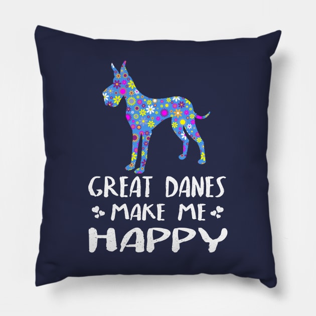 Great Danes Make Me Happy Cute Floral Dog Gifts Pillow by Cartba