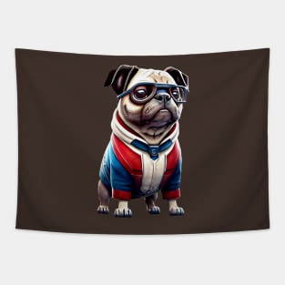 Cute Pug in Time Travel Suit - Adorable Pug in Quantum Real-Time Travel Costume Tapestry