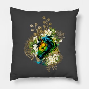 Wonderful colorful horse with flowers Pillow