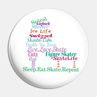 Colorful Figure Skate Words Design Pin