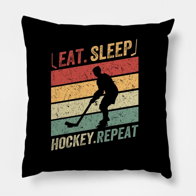 Eat Sleep Hockey Repeat Retro Pillow by baggageruptured