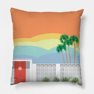 Mid mod house with coral door Pillow