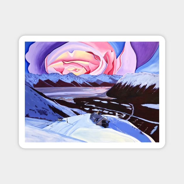 Alyeska Resort Rose Sunset Magnet by realartisbetter