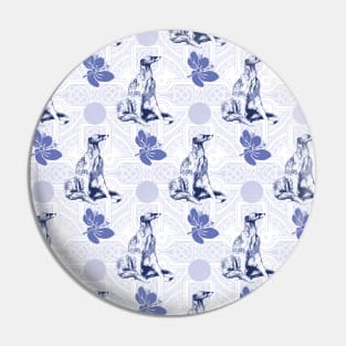 Sitting dog pattern in blue tones Pin