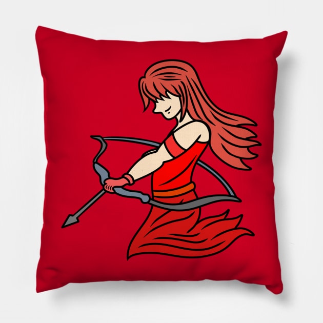 Beautiful archer girl in red Pillow by Andrew Hau