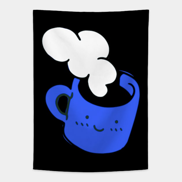 Cute Kawaii Coffee Cup With Steam In Blue Tapestry by hypedesigns19