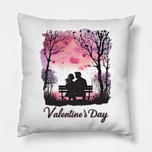 Romantic Pink Sunset: Valentine's Day Silhouette T-Shirt Pillow