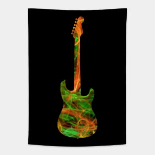 Orange on Green Flame Guitar Silhouette Tapestry