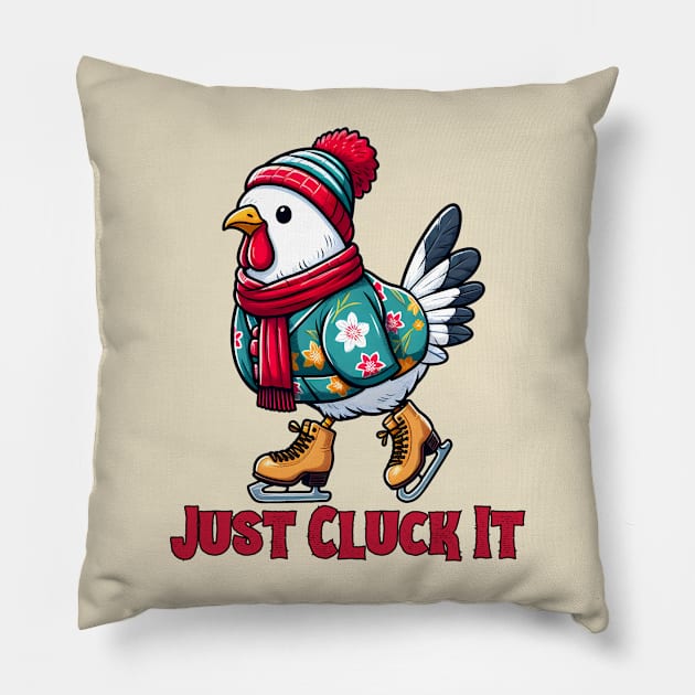 Ice skating chicken Pillow by Japanese Fever