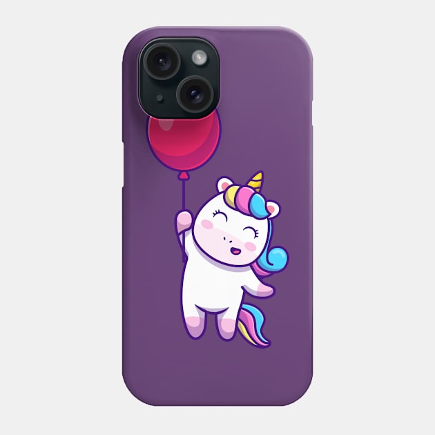 Cute unicorn floating with balloon Phone Case by Thumthumlam