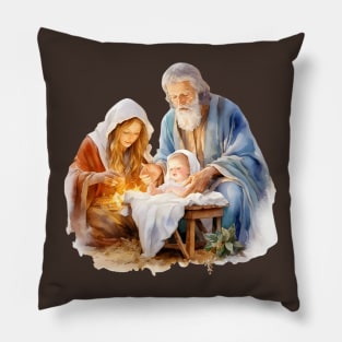 Watercolor Nativity Scene Pillow