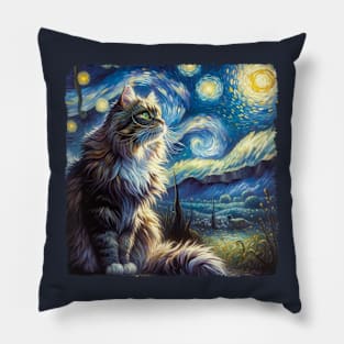 Domestic Medium Hair Starry Night Inspired - Artistic Cat Pillow