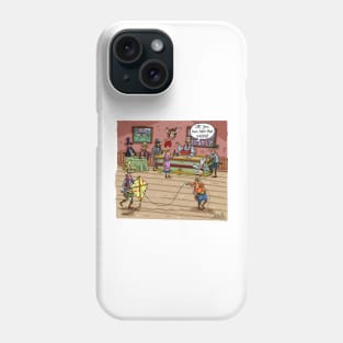 Cowboys flying a kite in a wild west saloon. Phone Case