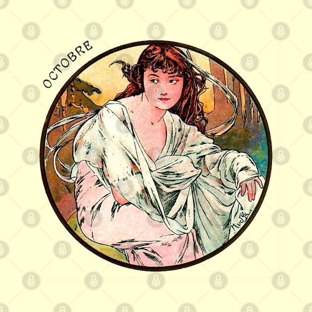 Art Nouveau October Calendar Alphonse Mucha by JoolyA