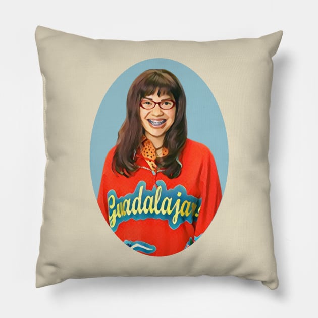 Ugly Betty (In Blue Frame) Pillow by Chelsea Seashell