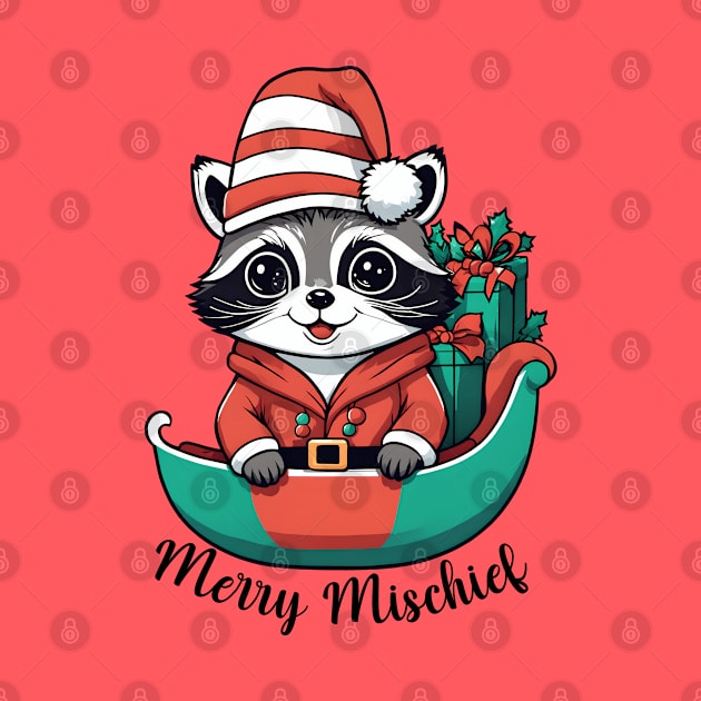 Merry Mischief Raccoon Christmas Sleigh Tee by WolfMerrik