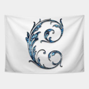 Ornate Blue Silver Letter C Tapestry