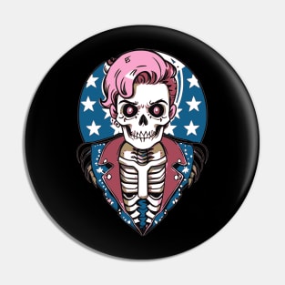 Funny Patriotic Rockabilly Skeleton Pin