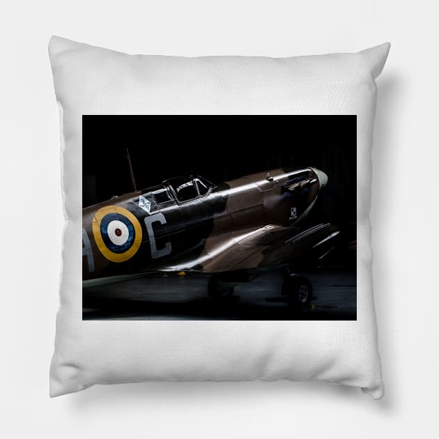 RAF Spitfire in the Hanger Pillow by captureasecond