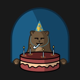 Adorable Bear Loving It's Birthday Cake T-Shirt