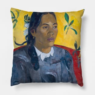 Tahitian Woman with a Flower by Paul Gauguin Pillow