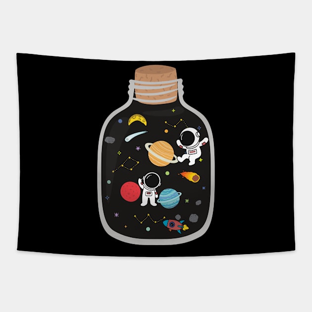 Space In A Bottle Funny Astronauts Tapestry by LaurelBDesigns