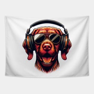 Wirehaired Vizsla Smiling DJ in Japanese Artwork Style Tapestry